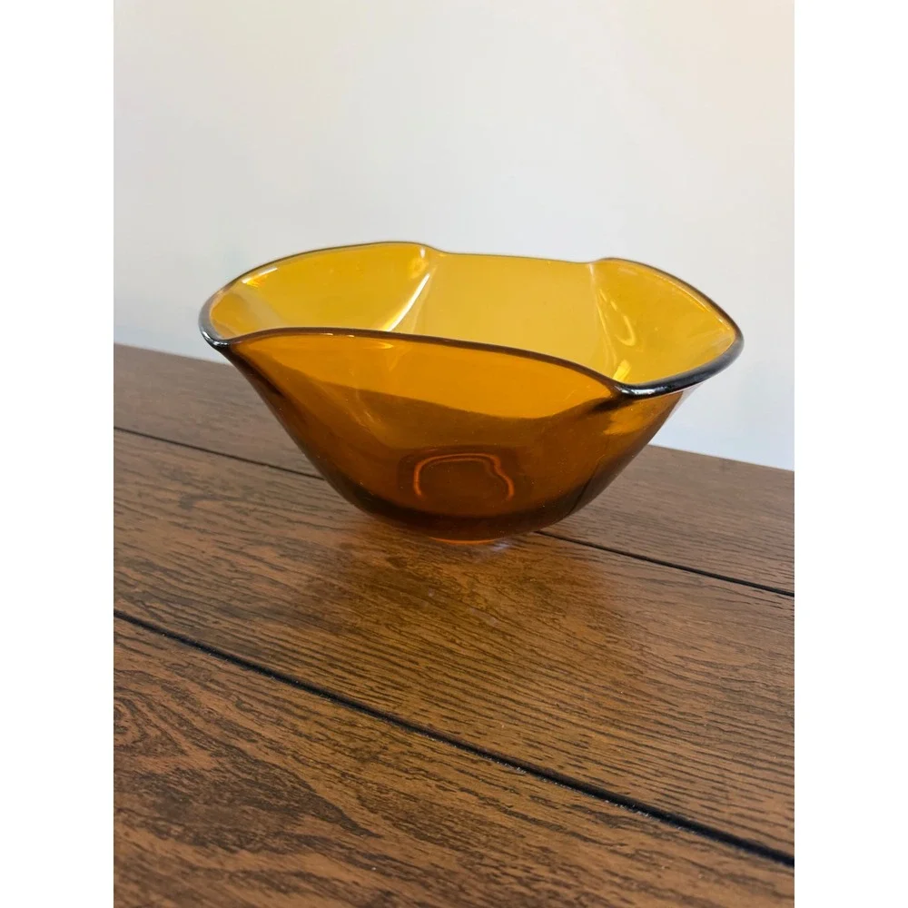 Amber Glass bowl MCM Tri-Corner Art Glass Centerpiece heavy thick